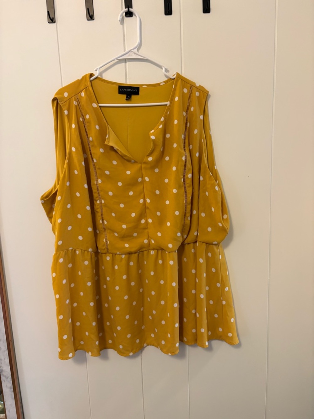 Lane Bryant Mustard Yellow Polka Dot Sleeveless Peplum Tunic